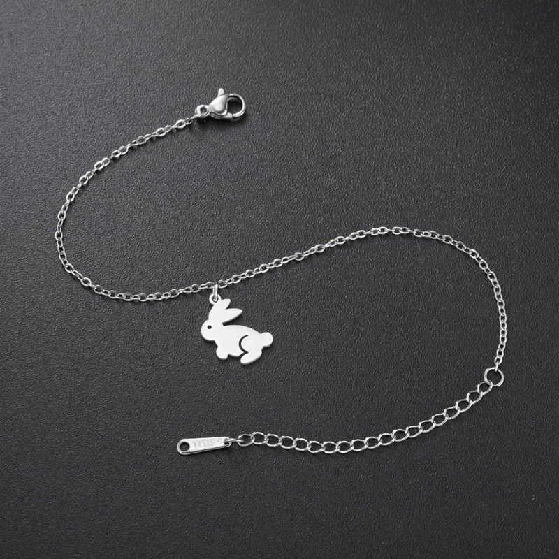 TEAMER Adjustable Dainty Cute Rabbit Bracelet Stainless Steel Bunny Jump