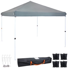 Sunnydaze 12 x 12 Foot Standard Pop-Up Canopy with Rolling Carry Bag - Portable Straight Leg Folding Shade Shelter - Gray