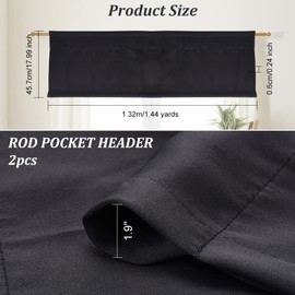 OLYCRAFT 2 Panels Black Blackout Valances Half Window Curtain Small Window Rod Pocket Kitchen Valances Short Winow Valance Curtain for Kitchen Living Room Bedroom - 132x45.7x0.6cm
