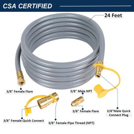 ATKKE 3/8 inch ID Natural Gas Grill Hose with Quick Connect Fittings, Low Pressure LPG Hose for Weber, Char-broil, Pizza Oven, Patio Heater and More Appliances, 24 Feet