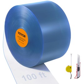 VEVOR Strip Curtain, 100' Length x 12" Width x 0.12" Thickness, Clear PVC Smooth Curtain Strip Door Bulk Roll, Plastic Door Strips for Doorway of Supermarket, Garage, Warehouse, Barn, Pet Animal House