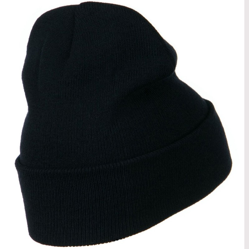 MG 12 Inch Long Knitted Beanie - Navy OSFM