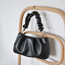 Cloud Pouch Bag Women's Soft Vegan Leather Vintage Hobo Chain Crossbody Bag Black Small, black