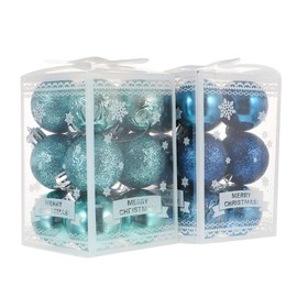 VORCOOL Ornaments, Balls, Christmas Tree Decoration, Blue + Green, Scandinavian Style, Plastic, 1.6 inches (4 cm), Set of 24