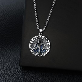 Grmdit Poseidon Necklace 925 Sterling Silver Poseidon Trident Pendant Necklace for Men Greek Greece Amulet Jewelry Gifts