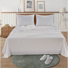 LANE LINEN 100% Cotton Flannel Sheets Twin XL Size - Brushed for Extra Softness - Lightweight Twin XL Size Cotton White Sheets Set - Warm & Cozy Flannel Fall Bed Sheets, 15" Deep Pocket - White