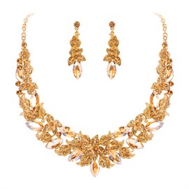 EVER FAITH Austrian Crystal Statement Jewellery Sets, Rhinestone Costume Prom Marquise Flower Leaf Necklace and Earrings Set for Women, Crystal