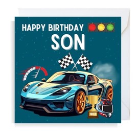 Second Ave Racing Car Son Square Children's Kids Birthday Greeting Card for Boy