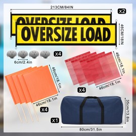 Newwiee 1 Set Safety Flag Kit Includes Oversized Load Banner Oversize Load Sign, Red and Orange Flag Warning, Bag and Magnet for Truck Cargo Pedestrian Crossings Construction