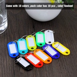 100 PCS Key Tags, Keyring Tags Key Labels Plastic Key Fobs Id Tags Key Rings Name Tags Luggage Id Labels with Labels Split Ring Keyring