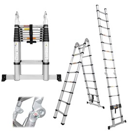Telescoping Ladder 5M/16.5FT A Frame Extension Ladder Multi-Purpose Heavy Duty Protable Ladder with Hinges Support Bar Anti-Slip Feet, 330lb Load Capacity, Ideal for Household Or RV Outdoor Work