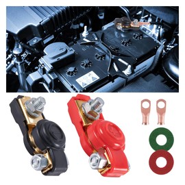 GLSOWEE Car Battery Terminal Connector, Negative & Positive Battery Cable Ends with Plastic Cover, Auto Pure Copper Terminal Clamps Connector Suitable for Car, Truck, RV, Boat (Original Brass Color)