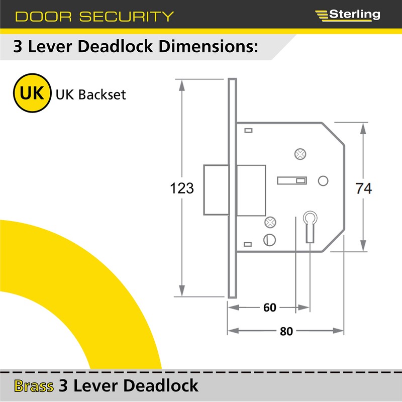 Sterling MLD330 3-inch/76mm 3-Lever Deadlock - Brass