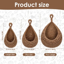 Boho Hanging Fruit Baskets Wall Hanging Baskets Woven Storage Basket Teardrop Design Cotton Rope Wall Hanging Bins Planter Pot Potato Garlic Onion Fruit Storage Hanger Organizer Set of 3