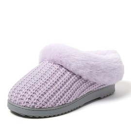 Dearfoams Women's Hannah Chenille Knit Clog Slipper, Light Purple, 7-8