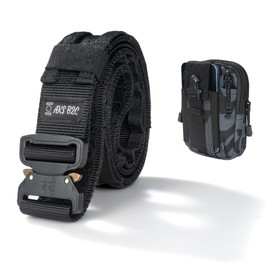AKS Tactical Belt with Buckle | Molle Belt | Security Utility Belt with Pouch | Heavy Duty Battle Belt (Black, M 34" X 42")