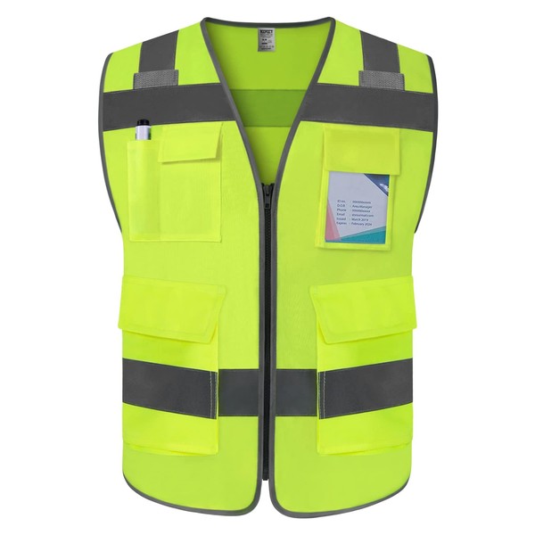 TCCFCCT Reflective Safety Vest with 5 Pockets High Visibility Vest