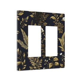 Corenest Outlet Covers Black Gold Flowers Vintage Boho Botanical Floral 2 Gang Light Switch Cover Double Rocker Wallplates Decorative GFCI Electrical Socket Cover for Bathroom Bedroom (2 Pack)