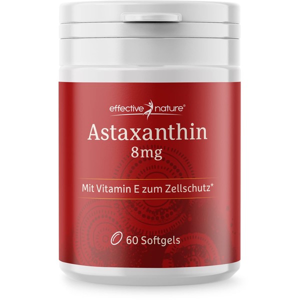 Astaxanthin Capsules High Dose - 60 Capsules for 30 Days - 8 mg Astaxanthin per Day - With Vitamin C and E - 100% Natural Origin - No Additives