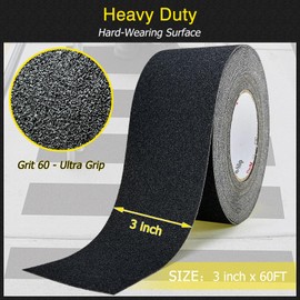 S&X Heavy Duty Anti Slip Grip Tape - 3" x 60', Grit 60 - Non-Skid Traction Roll for Outdoor Stairs, Steps, Ramps, Boats, Decks - Waterproof, Weather & Wear Resistant, Black