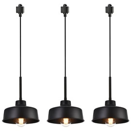 MELUCEE 3 Pack H Type Track Pendant Lighting Black Industrial Ceiling Track Hanging Light Fixtures Pendant, Compatible with H Type Track Lighting Rail, E26 Socket