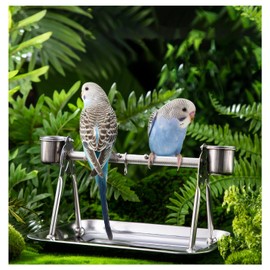 Bird Perch Stand, Stainless Steel Bird Perch Stand Parrot Perch Stand Fork Toys Hanging Multi-Branch Rope Perch Platform Hammock Swing Toy Cage Accessories