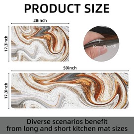 Kitchen Mats for Floor Anti Fatigue Floor Marble Cushioned Memory Foam Non Slip PVC Leather Padded Comfort Standing Rugs Set of 2, Abstract Golden Swirl Design