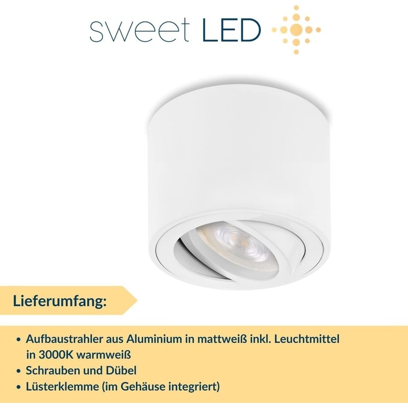 Sweet Led Surface-Mounted Spotlight Flat White Matt Aluminium Ceiling Spotlights