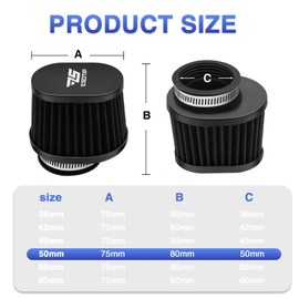 2PCS Motorcycle Air Filter Universal 50MM Replacement Filter Dirt Bike High Performance Air Filters Fit Motocross Carburetor Cleaner for Pit Bike Scooter Moped ATV (Black)