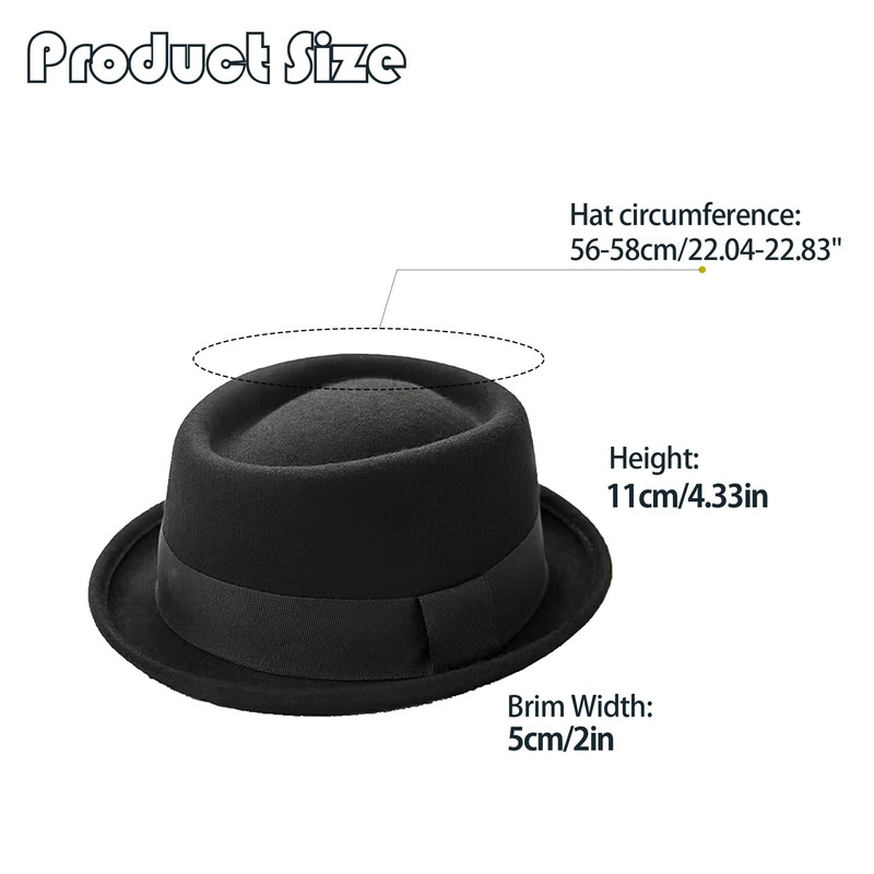 Vikodah Pork Pie Hat Wool Felt Bowler Porkpie Boater Derby