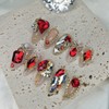 [Premium] Red point stone handmade nail tip - short nose