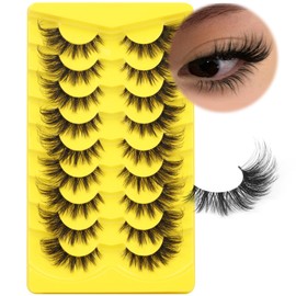 ALICROWN Lashes Cat Eye False Eyelashes Wispy Strip Fake Eyelashes Fox Eye Lashes Faux Mink Fluffy Eyelashes with Clear Band 9 Pairs Long False Lashes