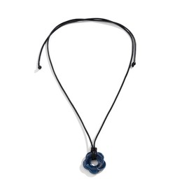 tenghong2021 Flower Charms Pendant Necklaces for Women Y2K Black Leather Colorful Acrylic Flower Shape String Necklace Cord Acrylic Flower Red Pendant Necklace for Women Jewelry-Dark Blue