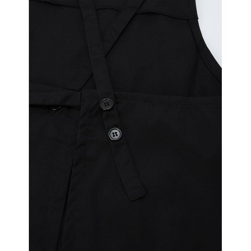 Edwin Apron with Front Ties Solid Color, Side Pockets, Black,