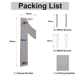 Brushed Modern House Number -4 Inch 102mm Height, Made of Solid 304 Stainless Steel, Floating Appearance and Easy to Install (Number 1 One)