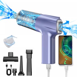 KeautFair15000Pa Handstaubsauger Akku Beutellos Testsieger,HEPA Filter,mit LED-Licht,Nass/Trocken,80W Autostaubsauger Mini Wiederaufladbar Staubgebläse Druckluft Kann die Entladung umkehren(Lila)