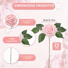 poraceous 25 Pezzi Rose Artificiali Rosa, Di Rose Finte Fai da te con Gambo, Rose Schiuma Rosa, per Decorazioni Nuziali, Addio al Nubilato, Artigianato, Casa, Baby Shower, San Valentino