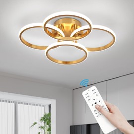 CANEOE Modern Ceiling Light Fixture, Gold Dimmable Flush Mount Ceiling Light with Remote Control, Close to Ceiling Lamp for Bedroom Living Dining Room Kitchen Lighting Fixtures Ceiling