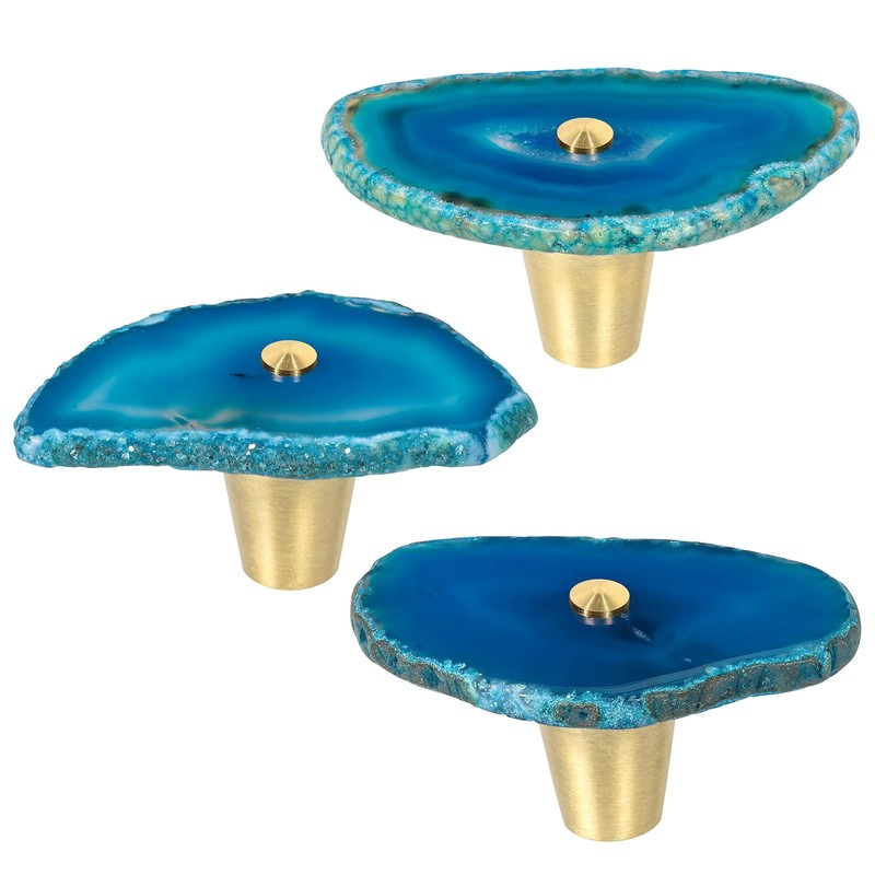 dssmboom Pack of 4 Agate Slice Stone Knobs with Screws,