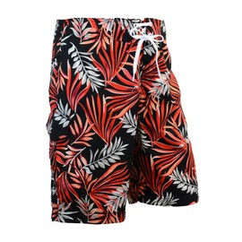 Adoretex Men's Fern Garden Swim Trunk Beach Board Shorts (MP008) - Black/Red - 40