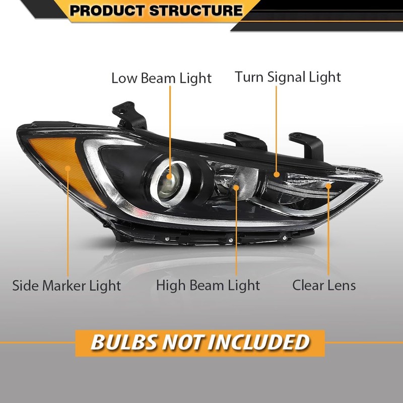 CNNELL Headlights Assembly Pair Compatible with Hyundai Elantra 2017-2018 Passenger