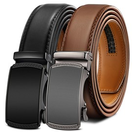BULLIANT Men Belts 2 Pack,Ratchet Sliding Belt Adjustable For Gift Mens Dress Casual 1 3/8",Cut for Fit(Black/Tawny,32"-38" Waist Adjustable)