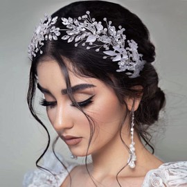 LOVFOIVER Diadema de boda para novias y dama de honor con perlas de cristal para mujeres y niñas, accesorios para el cabello de boda (plateado)