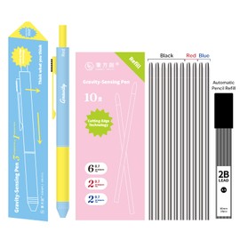 EpenGo Metallic Multi-Color Pen with Pencil, Retractable Gel Ink Ballpoint Pen, Black, Blue, Red Ink, 0.7mm, Smooth Writing, Quick Dry, with Refills, Office Supplies (Blue and Pink Contrast)