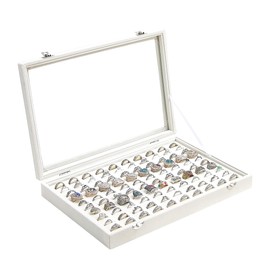 Adugay Ring Display Case,Jewelry Ring Organizer Box For Rings,Ring And Earring Holder Box For Girl,Velvet Ring Display Tray (Beige, 100 slots)
