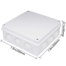 Zulkit Junction Box ABS Plastic Dustproof Waterproof IP65 Universal Electrical Boxes Project Enclosure White 7.9" x 7.9" x 3.1"(200mmx200mmx80mm)
