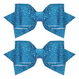 4" Sparkling Blue Glitter Hair Bows Alligator Clips Shiny Sequins Bowknot Barrettes For Toddler Teen Girls Kids Birthday Summer Beach Wedding Party Dress Decor Accessory Gift