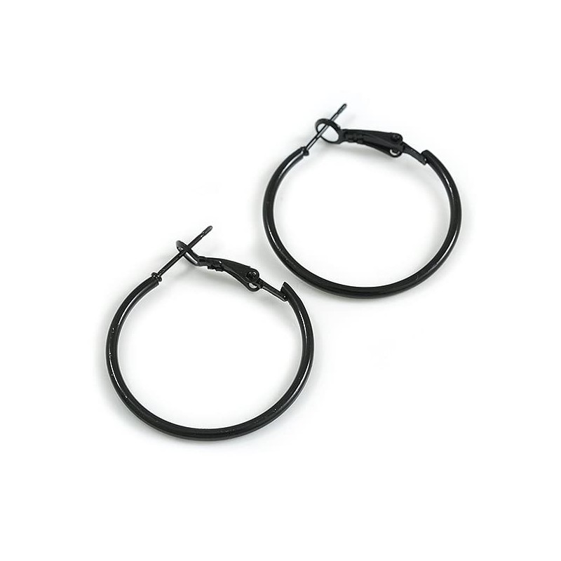 30mm D/Black Enamel Slim Hoop Earrings/Small