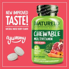 NATURELO Chewable Vitamin for Kids – Multivitamin with Whole Food Organic Fruit Blend - 60 Tablets for Children