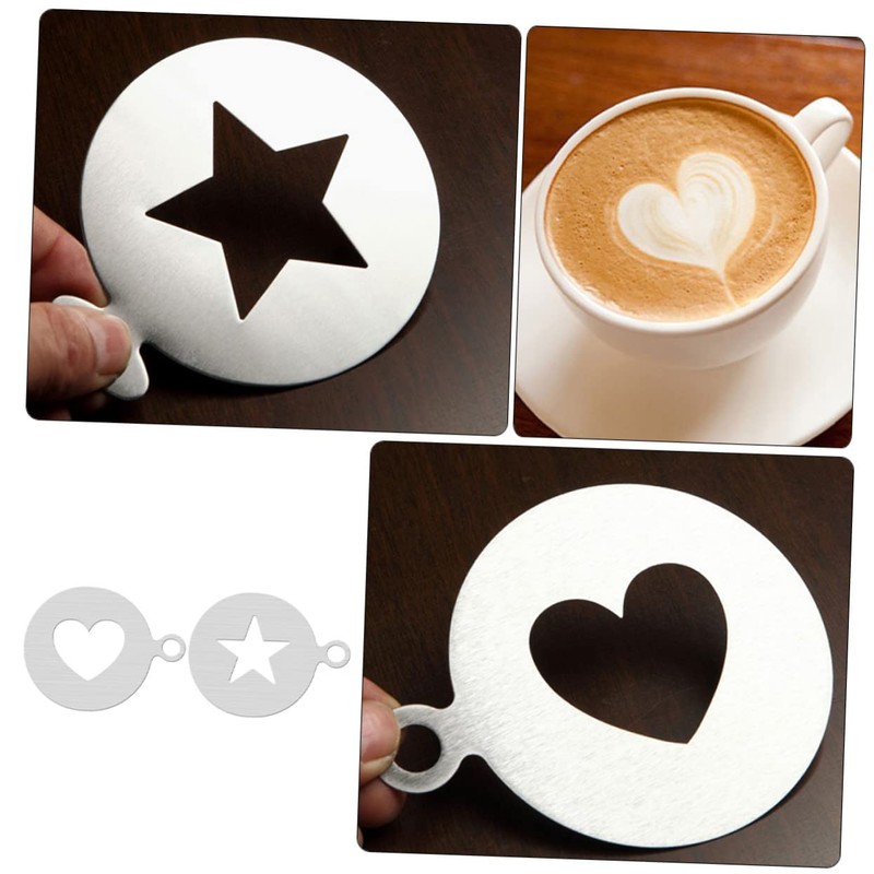 SHOWERORO Stainless Latte Art Molds Heart Star Stencils Latte Coffee